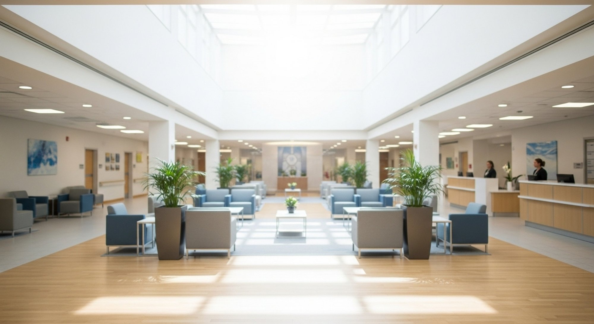 Clean, bright medical facility lobby